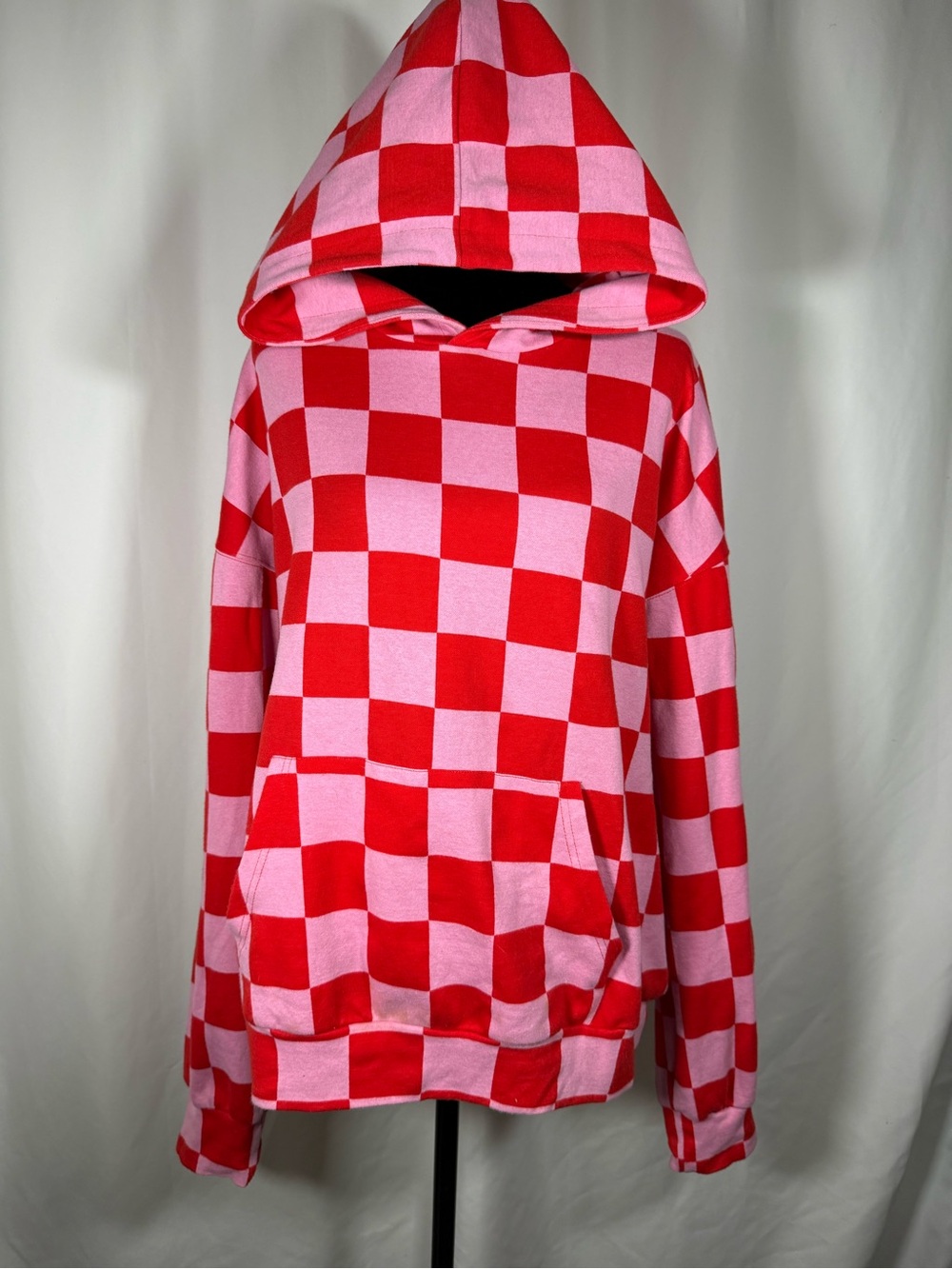 AMPERSAND AVE Red and Pink Checkerboard Pullover Hoodie